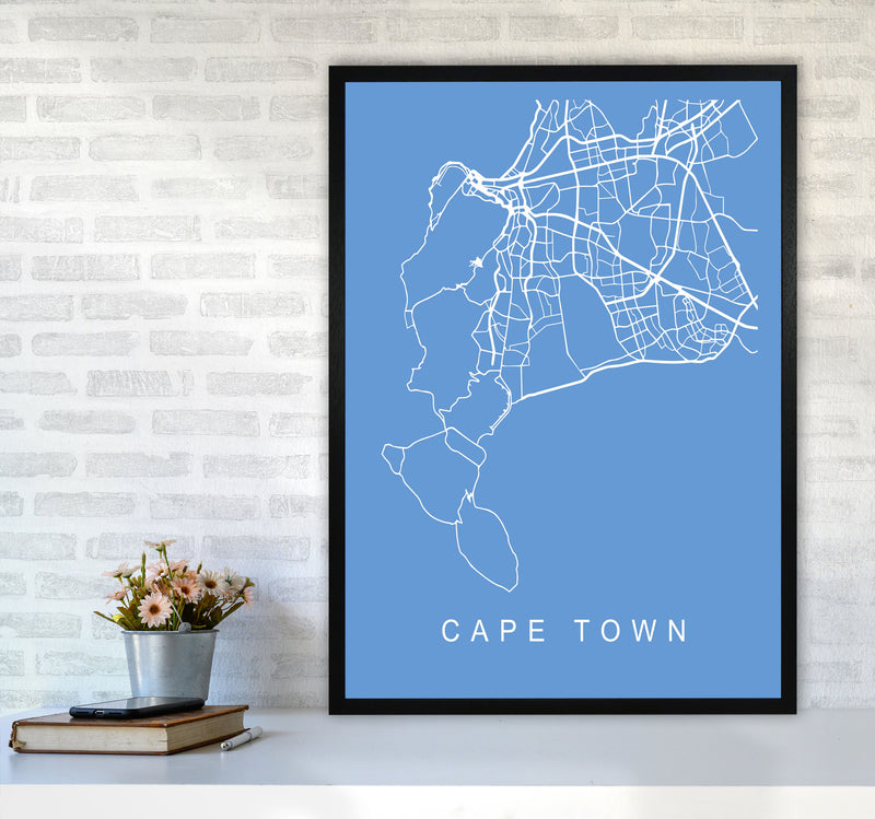 Cape Town Map Blueprint Art Print by Pixy Paper A1 White Frame