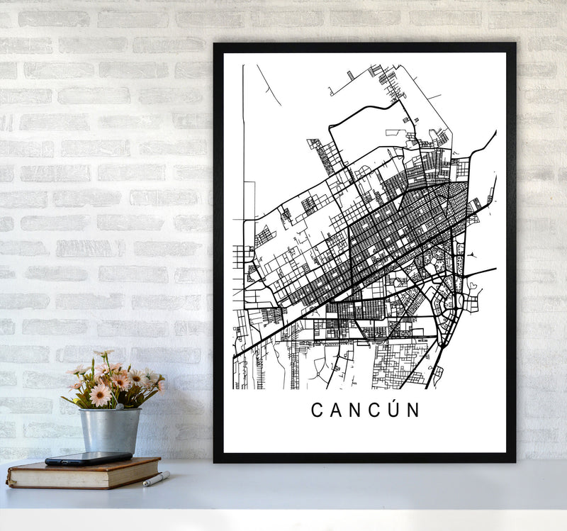 Cancun Map Art Print by Pixy Paper A1 White Frame