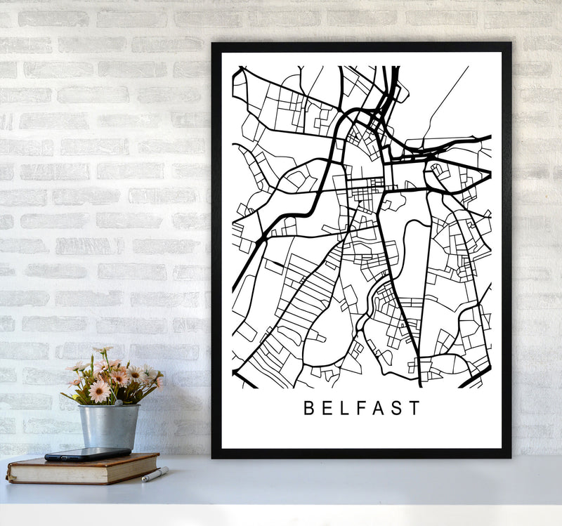Belfast Map Art Print by Pixy Paper A1 White Frame