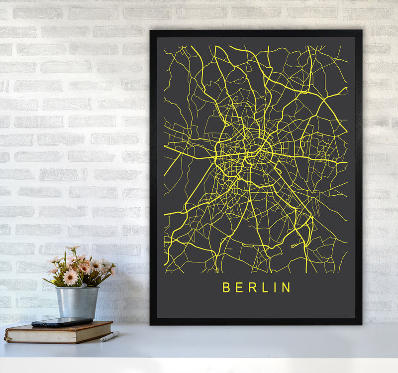 Berlin Map Neon Art Print by Pixy Paper A1 White Frame
