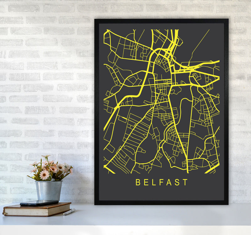 Belfast Map Neon Art Print by Pixy Paper A1 White Frame