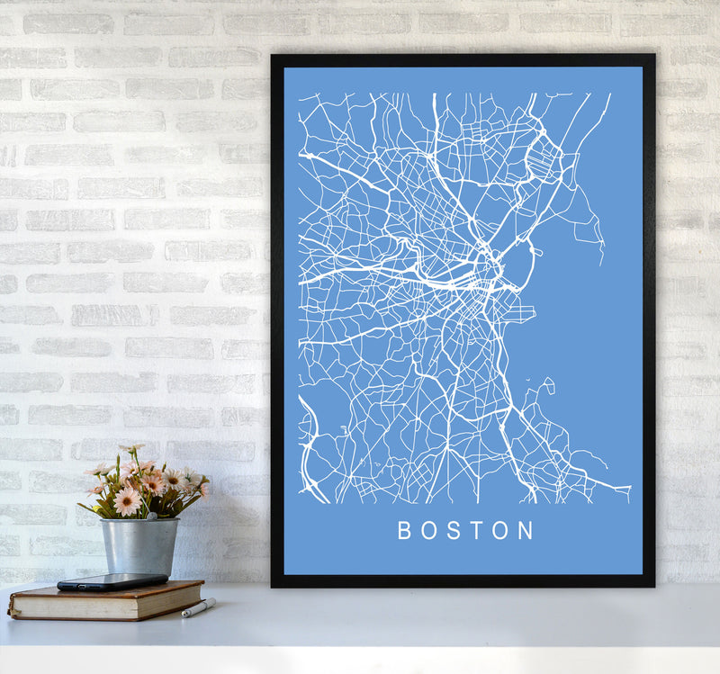Boston Map Blueprint Art Print by Pixy Paper A1 White Frame
