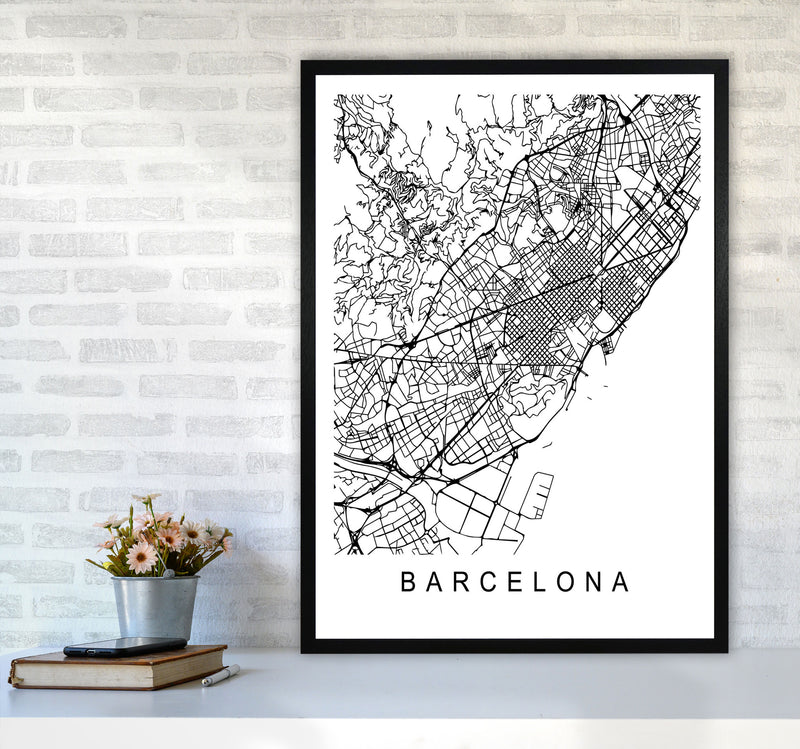 Barcelona Map Art Print by Pixy Paper A1 White Frame