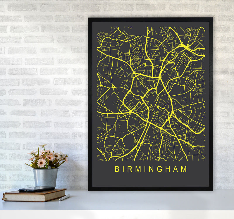 Birmingham Map Neon Art Print by Pixy Paper A1 White Frame