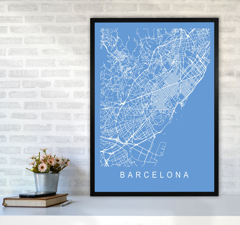 Barcelona Map Blueprint Art Print by Pixy Paper A1 White Frame