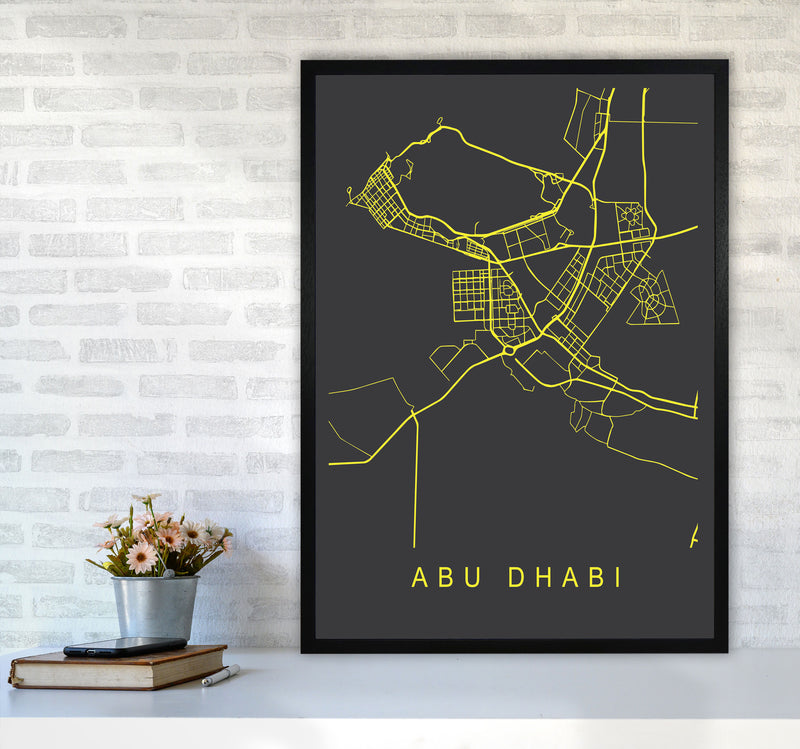 Abu Dhabi Map Neon Art Print by Pixy Paper A1 White Frame
