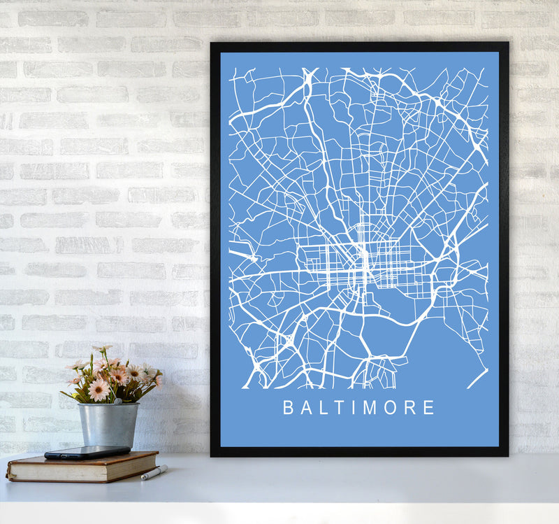Baltimore Map Blueprint Art Print by Pixy Paper A1 White Frame