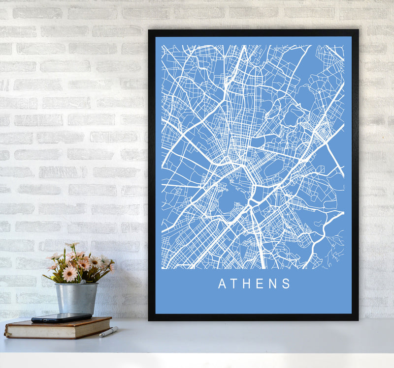 Athens Map Blueprint Art Print by Pixy Paper A1 White Frame