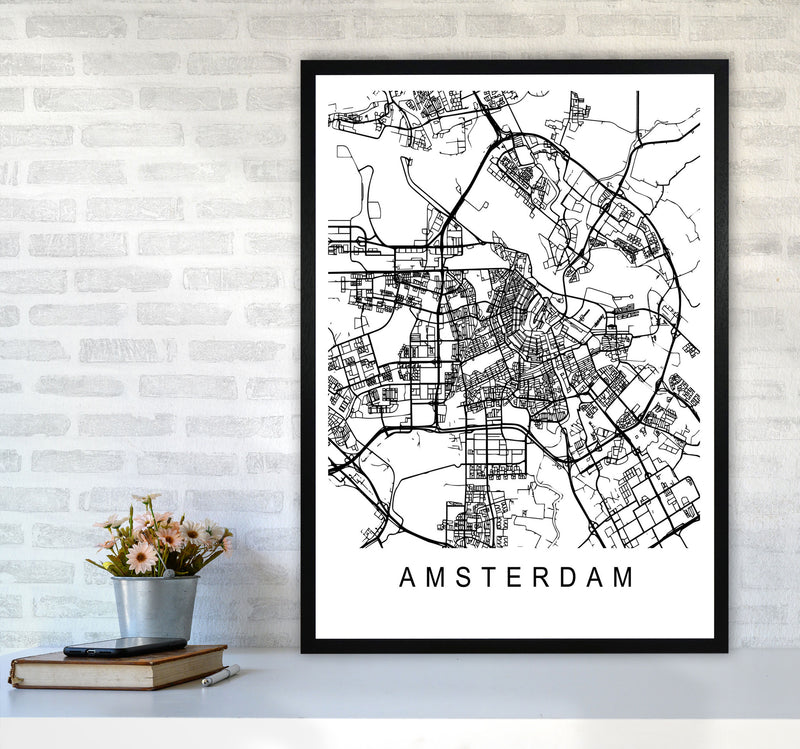 Amsterdam Map Art Print by Pixy Paper A1 White Frame