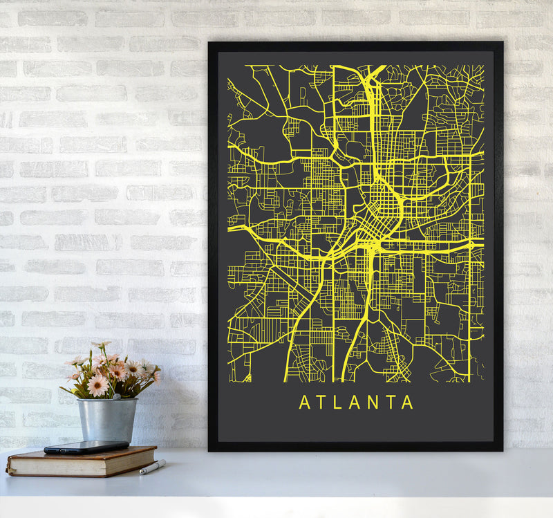Atlanta Map Neon Art Print by Pixy Paper A1 White Frame