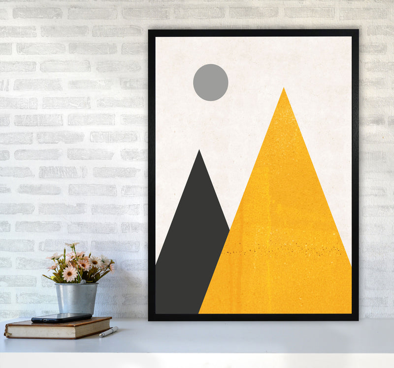 Mountains and moon mustard Art Print by Pixy Paper A1 White Frame