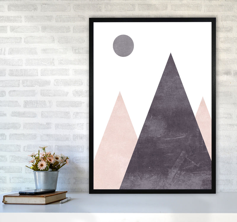 Mountains and moon pink cotton Art Print by Pixy Paper A1 White Frame