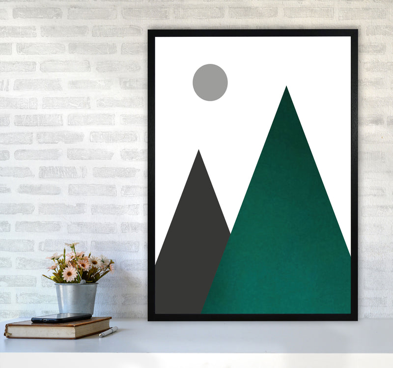 Mountains and moon emerald Art Print by Pixy Paper A1 White Frame