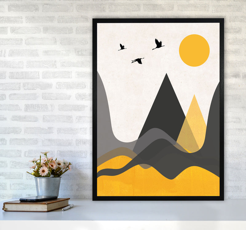 Hills and mountains mustard Art Print by Pixy Paper A1 White Frame