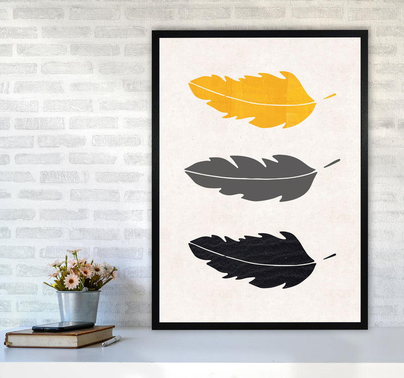 Feathers Mustard Art Print by Pixy Paper A1 White Frame