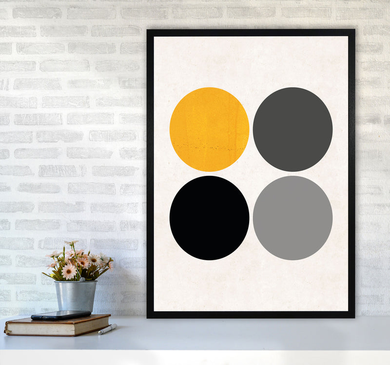 Circles Mustard Art Print by Pixy Paper A1 White Frame