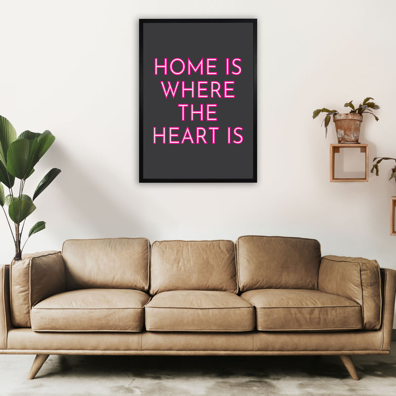 Home Is Where The Heart Is Neon Art Print by Pixy Paper A1 White Frame