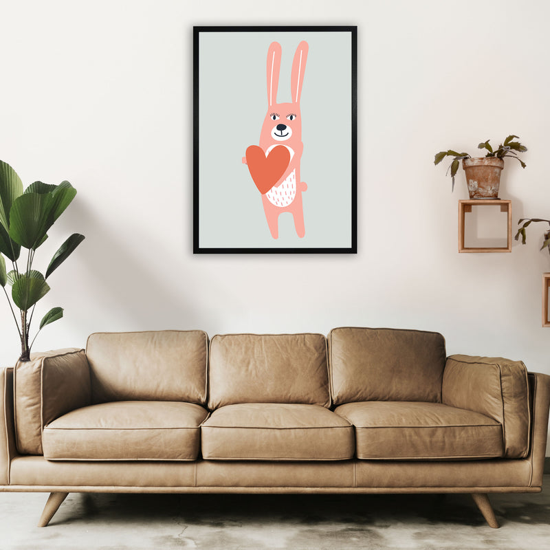 Bunny with heart Neutral kids Art Print by Pixy Paper A1 White Frame