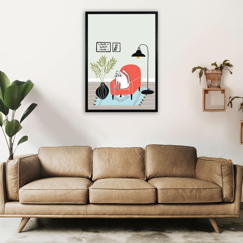 Home Sweet Home Cat Art Print by Pixy Paper A1 White Frame