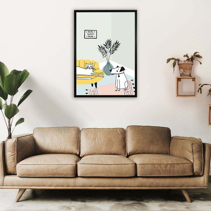Dog and Cat Chat Art Print by Pixy Paper A1 White Frame