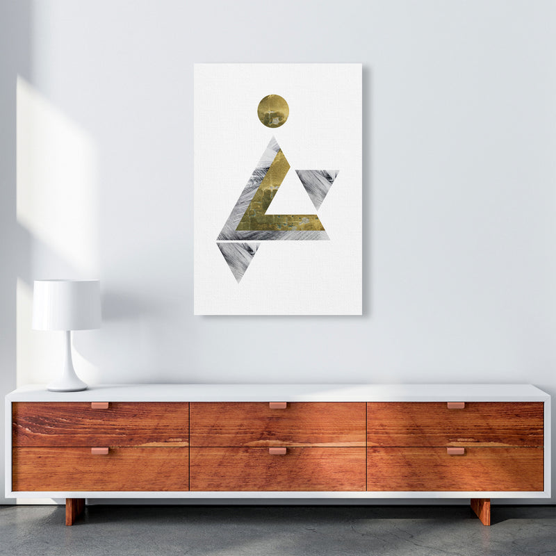 Gold And Grey Triangle With Moon Abstract Modern Print A1 Canvas