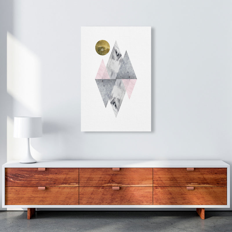 Pink And Grey Diamonds With Gold Moon Abstract Modern Print A1 Canvas