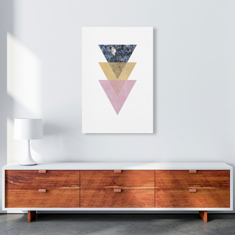Blue, Gold And Pink Abstract Triangles Modern Print A1 Canvas