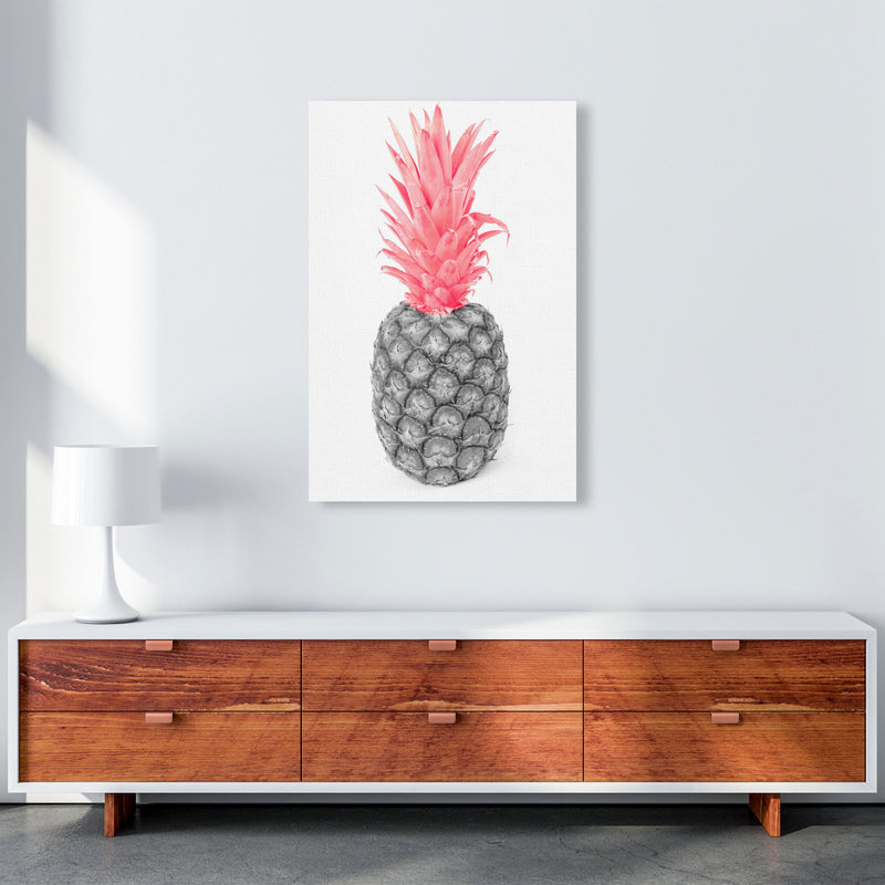 Black And Pink Pineapple Abstract Modern Print, Framed Kitchen Wall Art A1 Canvas