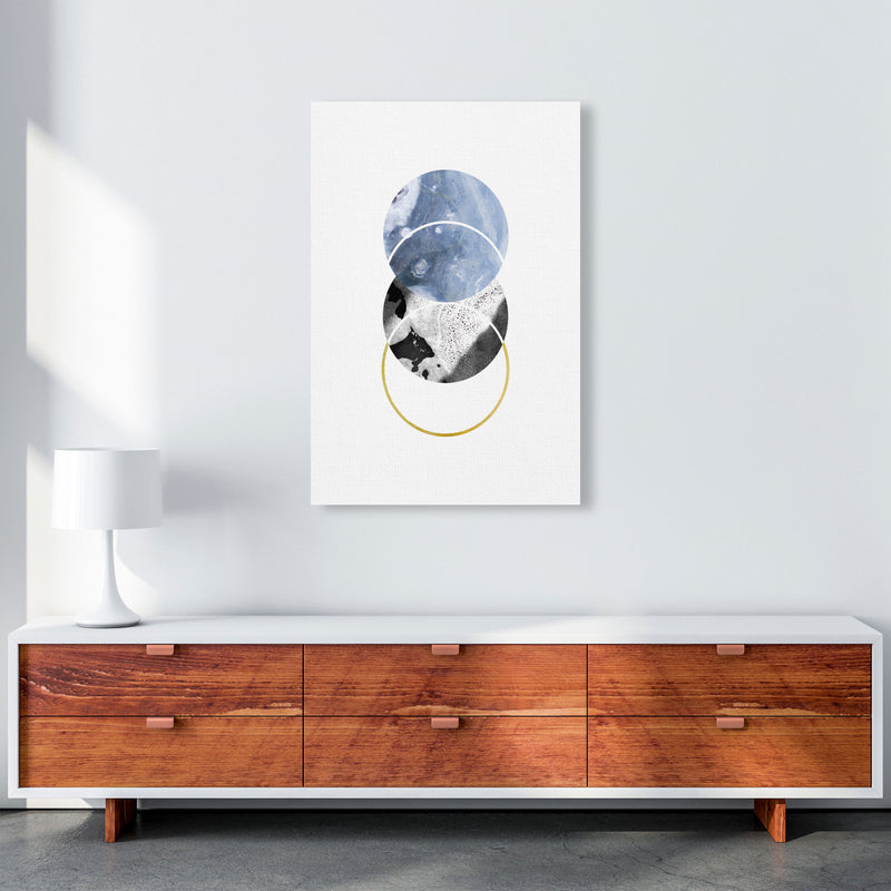Blue And Gold Abstract Circles Modern Print A1 Canvas