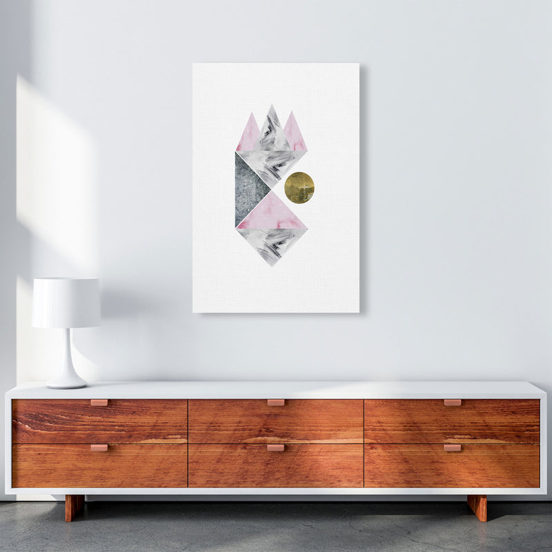 Pink And Grey Abstract Triangles Modern Print A1 Canvas