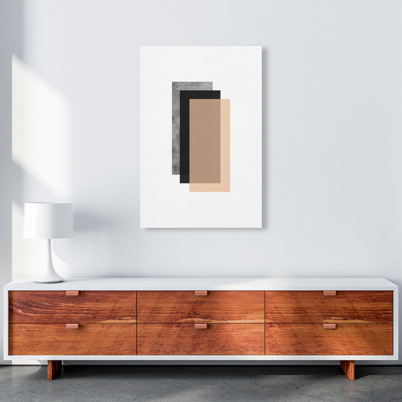 Peach And Black Abstract Rectangles Modern Print A1 Canvas