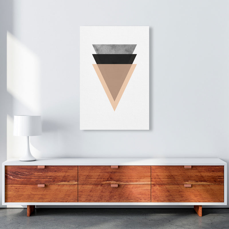 Peach And Black Abstract Triangles Modern Print A1 Canvas