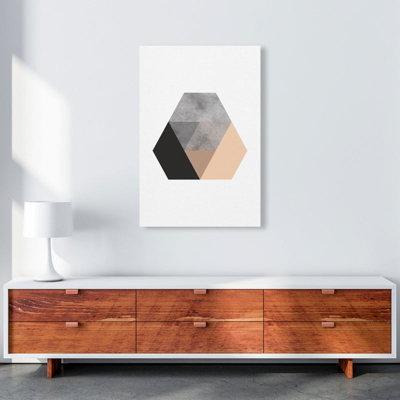 Peach And Black Abstract Hexagon Modern Print A1 Canvas