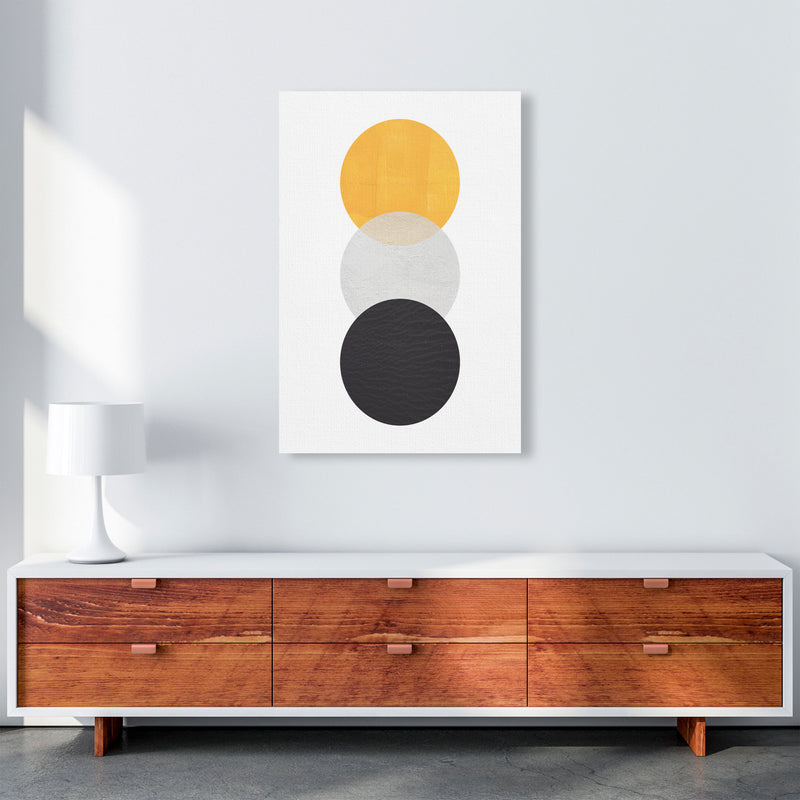 Yellow And Black Abstract Circles Modern Print A1 Canvas