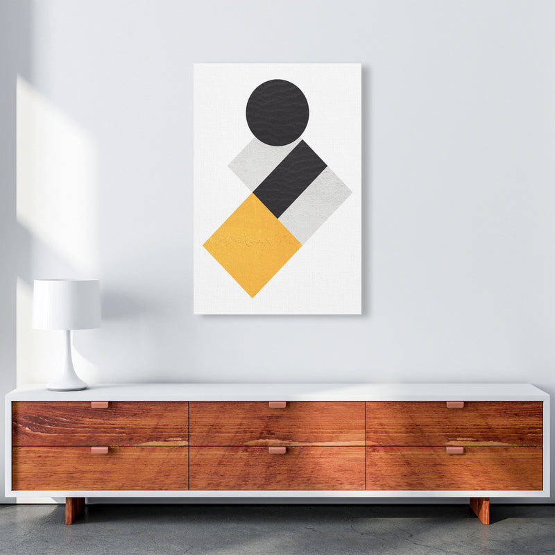 Yellow And Black Abstract Circles And Squares Modern Print A1 Canvas