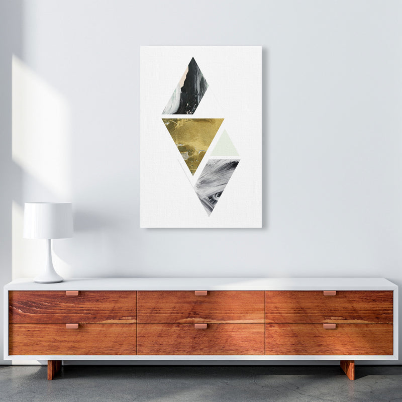 Textured Peach, Green And Grey Abstract Triangles Modern Print A1 Canvas