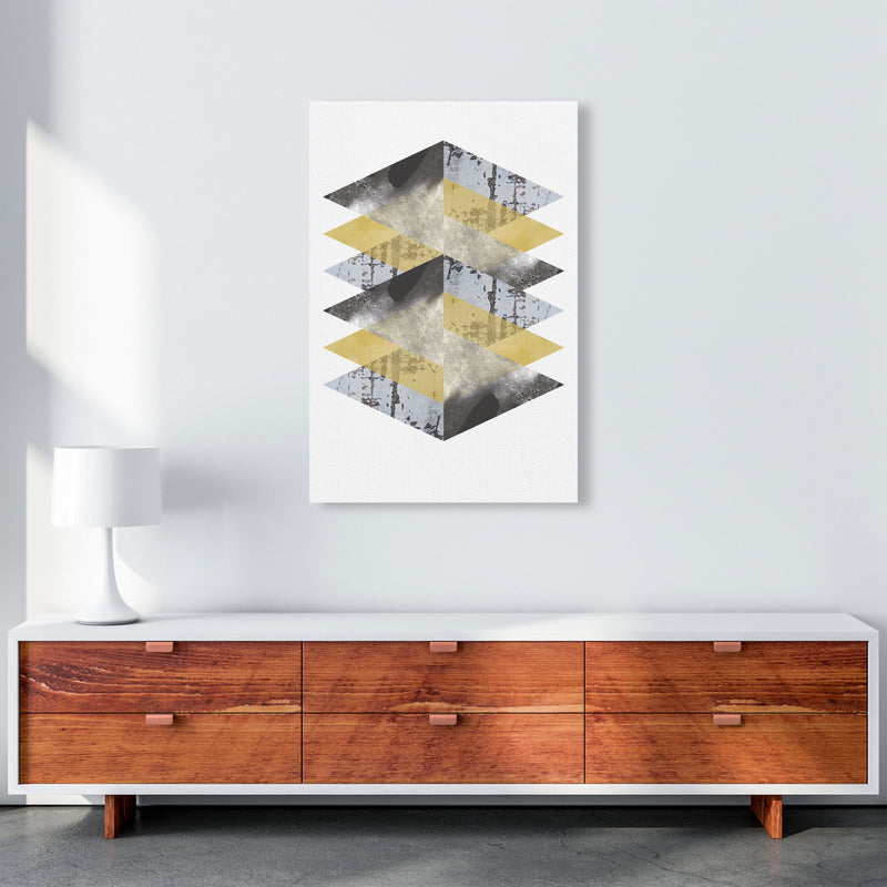 Scuff, Yellow And Grey Abstract Triangles Modern Print A1 Canvas