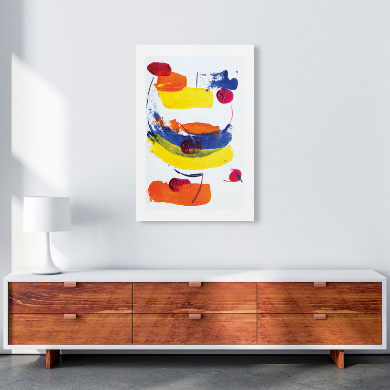 Bright Yellow, Blue and Red Abstract Paint Strokes Modern Print A1 Canvas