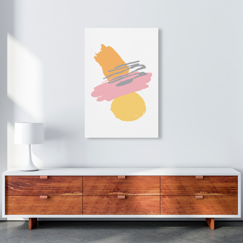 Pink And Orange Abstract Paint Shapes Modern Print A1 Canvas