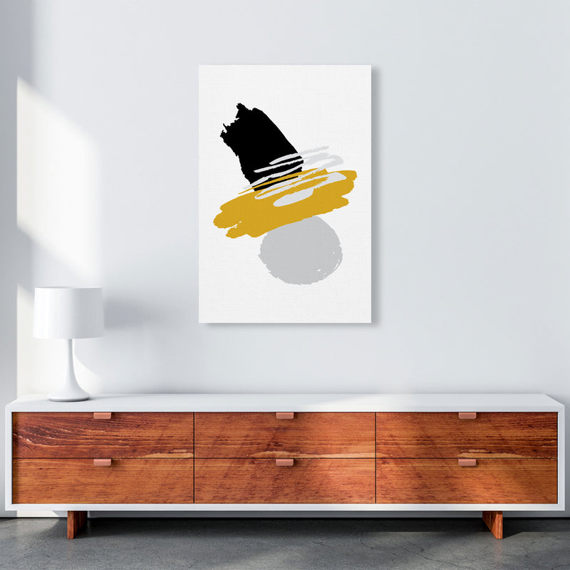Mustard And Black Abstract Paint Shapes Modern Print A1 Canvas