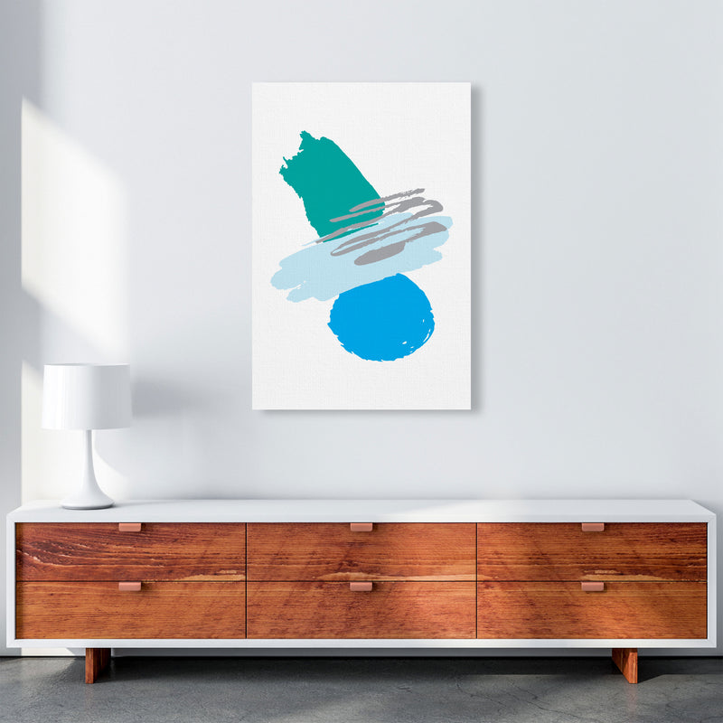Blue And Teal Abstract Paint Shapes Modern Print A1 Canvas