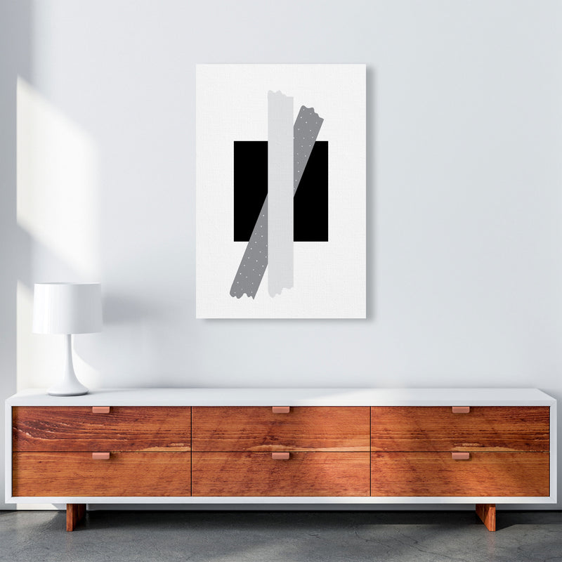 Black Square With Grey Bow Abstract Modern Print A1 Canvas