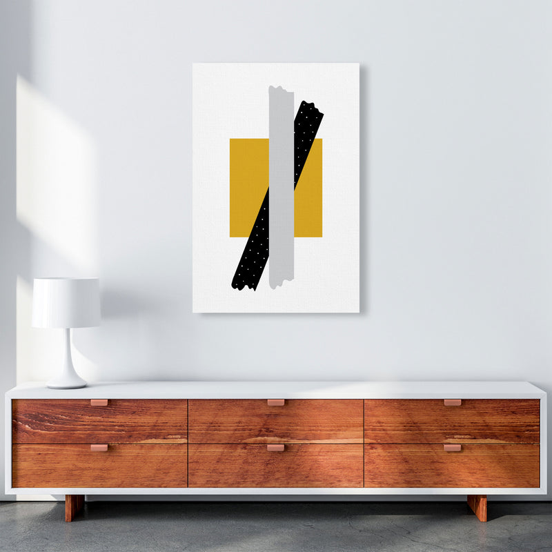 Yellow Square With Grey And Black Bow Abstract Modern Print A1 Canvas