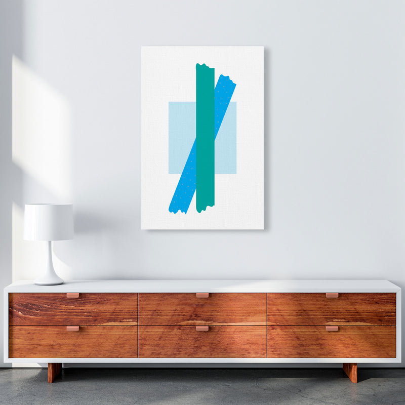 Blue Square With Blue And Teal Bow Abstract Modern Print A1 Canvas