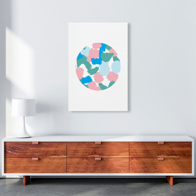 Pink And Green Paint Splodge Circle Abstract Modern Print A1 Canvas