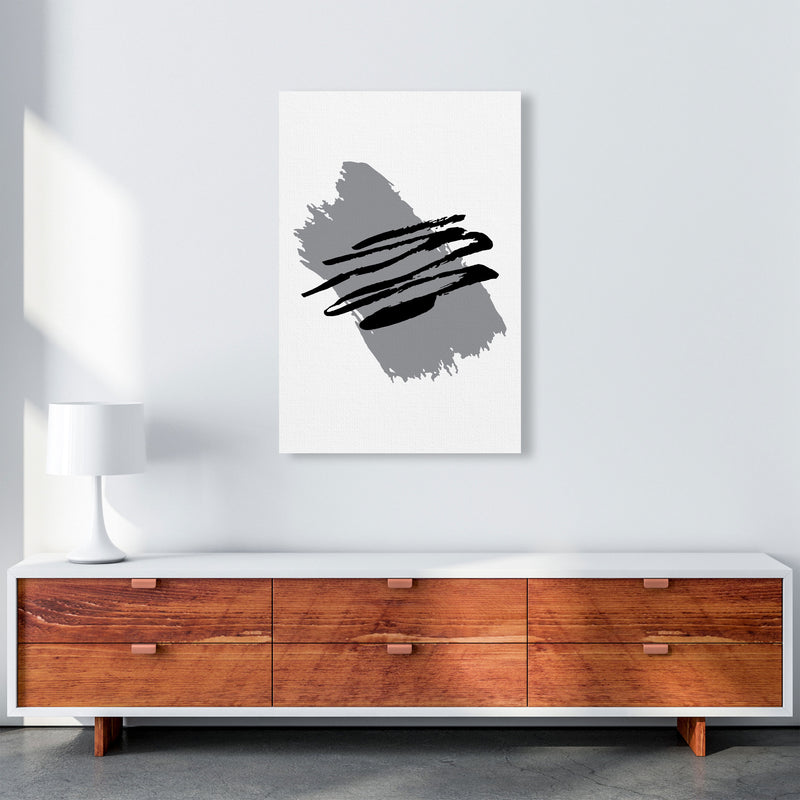 Grey Jaggered Paint Brush Abstract Modern Print A1 Canvas