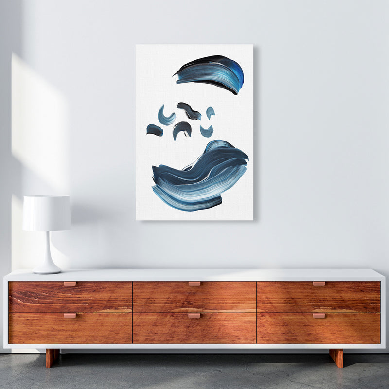 Dark Blue And Grey Abstract Paint Strokes Modern Print A1 Canvas