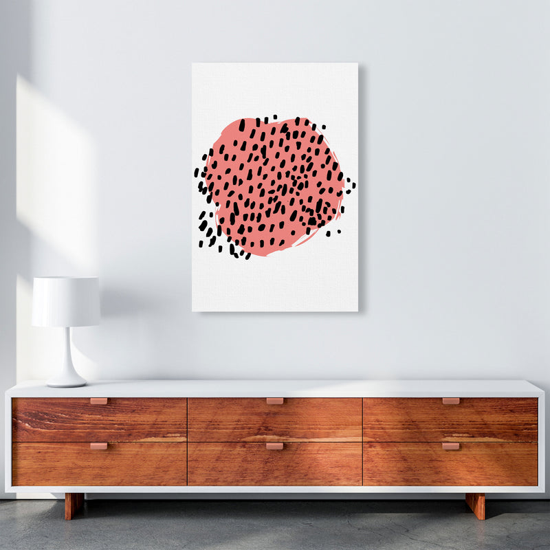 Coral Blob With Black Polka Dots Abstract Modern Print A1 Canvas