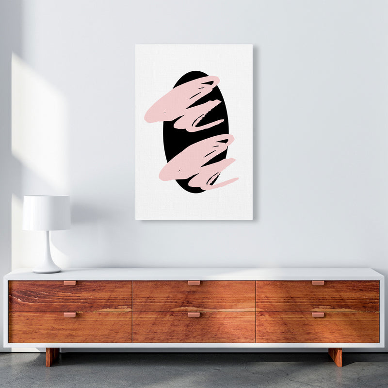 Abstract Black Oval With Pink Strokes Modern Art Print A1 Canvas