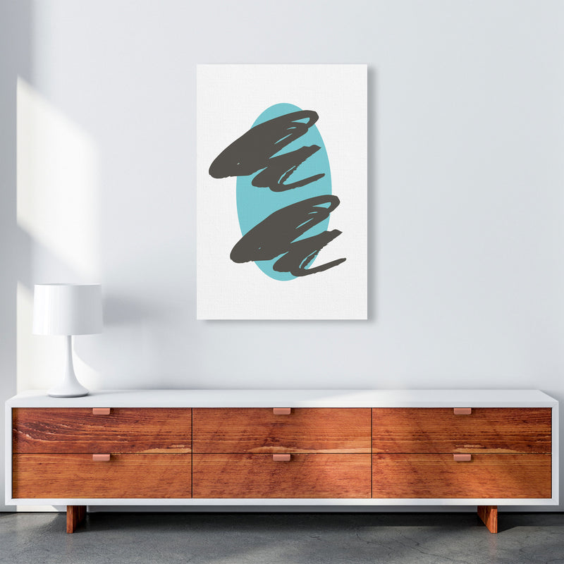 Abstract Teal Oval With Brown Strokes Modern Print A1 Canvas